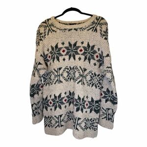 The Limited Handknit Gray and Green Silk & Wool Patterned Holiday Sweater